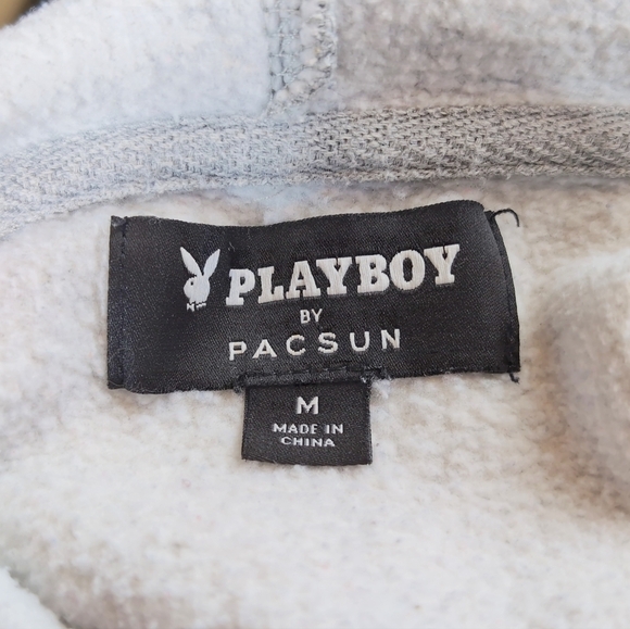 PLAYBOY X Pacsun Sz M Gray and Black Hoodie Sweatshirt with Stripe Accents - Picture 4 of 7